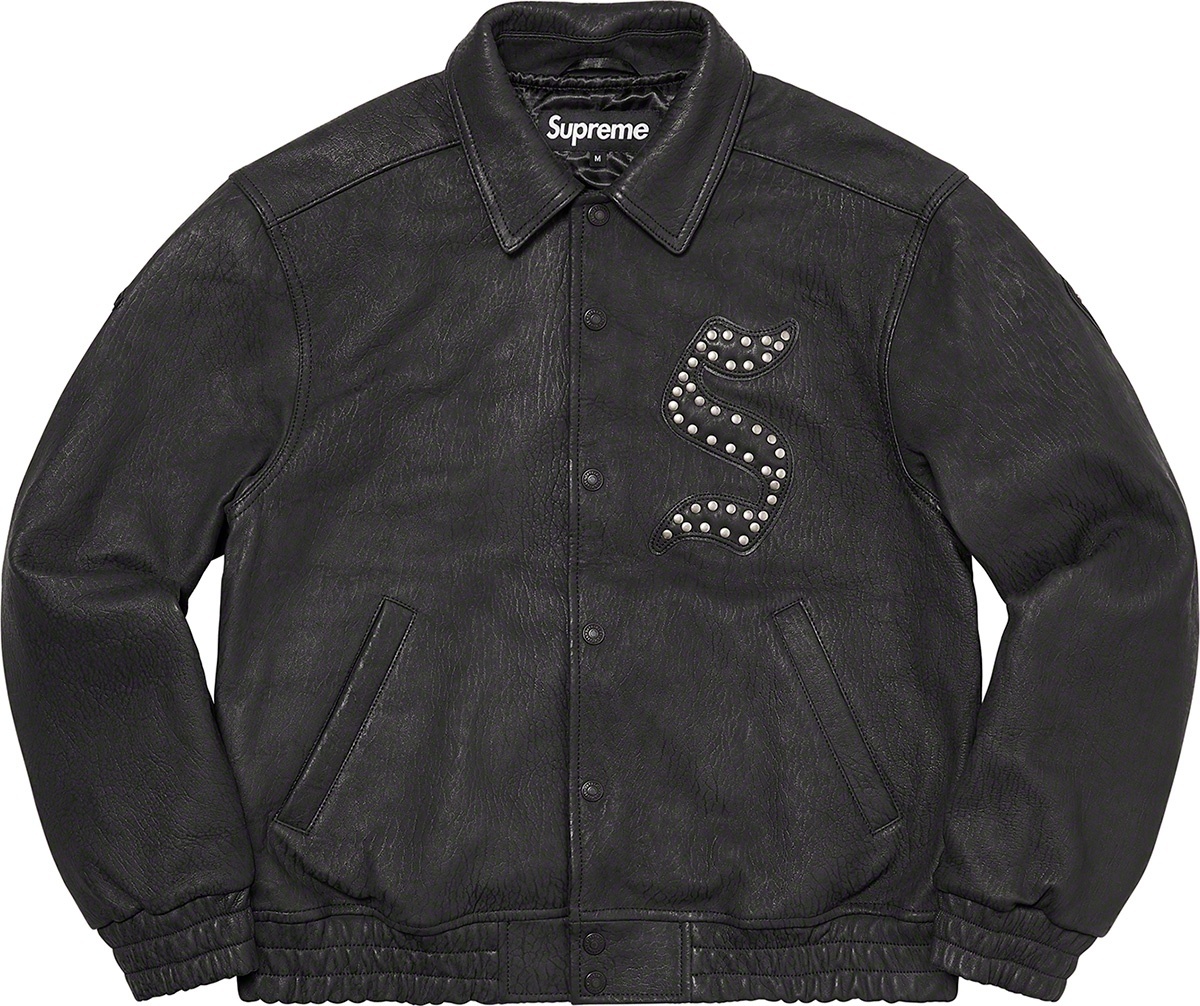 Pebbled Leather Varsity Jacket view 11